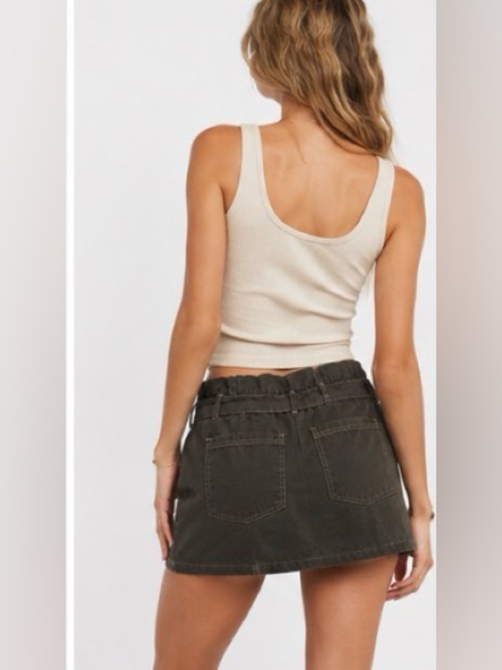 Free People Utility Paperbag Mini Skirt Olive Charcoal Size 8 - Picture 2 of 4
